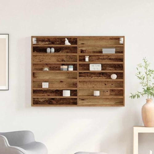 Vitrine avec étagère en bois vieilli 100cm murale à 16 compartiments - 5