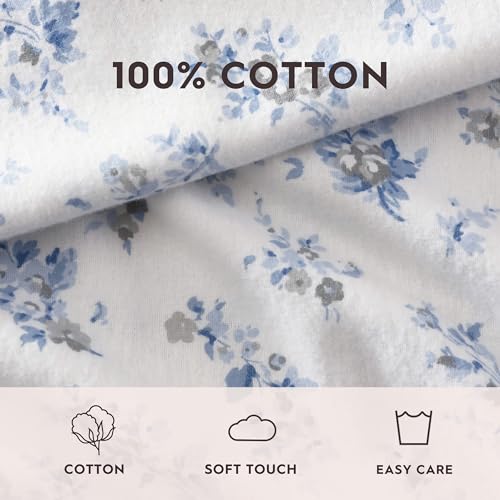 Image of Laura Ashley - Full Sheet Set, Cotton Flannel Bedding, Brushed for Extra Softness & Comfort (Audrey Blue, Full)