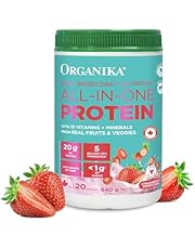 Organika All-in-One Strawberry Shortcake Protein Powder with 20g Protein,15 Vitamins &amp; Minerals from Real Fruits &amp; Veggies,5 Billion CFU Probiotics,4g Prebiotic Fiber, Digestive Enzymes,1g Sugar- 640g