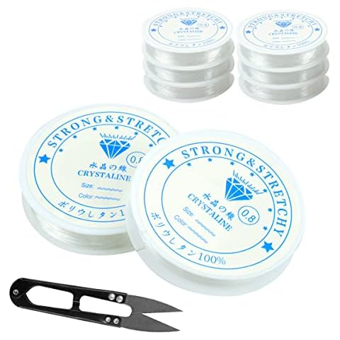 8m×0.8mm Bracelet Elastic, 6 Roll Elastic String, Clear Elastic Beading Threads with Cutter Clear Eelastic for Jewellery Bracelet Making, Necklace Beading Thread Invisible Bracelet String Cover