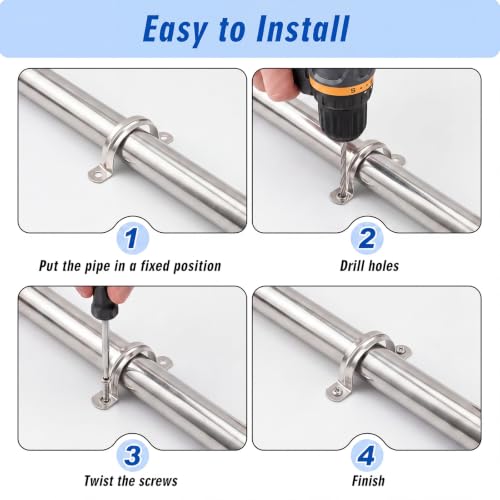 Image of Yaocom 100 Pcs 3 Inch Opening Pipe Strap 304 Stainless Steel Conduit Clamp Reinforced Rigid 2 Hole U Bracket for Pipe Fixing on Various Surfaces