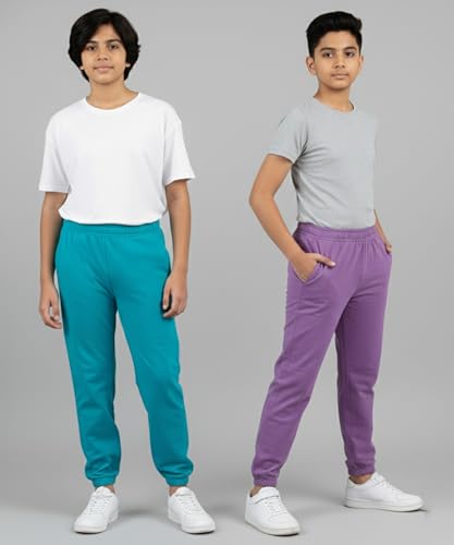 Image of KYDA Kids Boys Premium 100% Cotton Regular Fit Track Pants Soft Breathable Elastic Waist Casual Joggers Kids Playwear Everyday Comfort Wear-Pack of 2