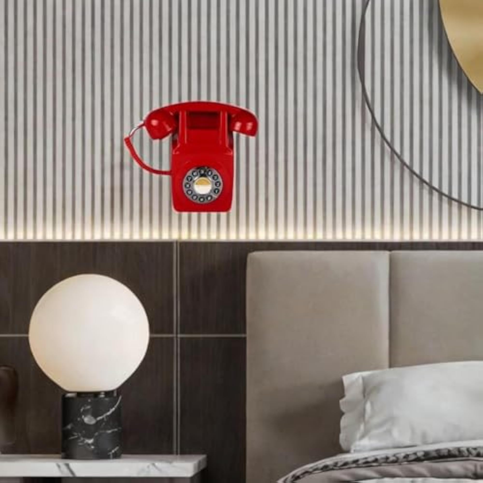 Retro Landline Phone Wall Mount Antique Type Red