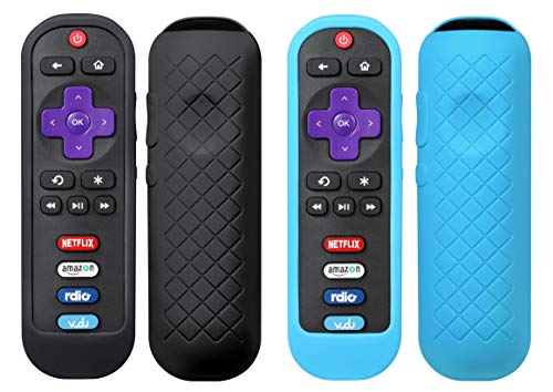 2 Pack Remote Cover Case for Roku RC280 RC282 Remote - SYMOTOP Silicone Shockproof Protective Cover Case Only Compatible with TCL RC280 RC282 TV Remote Controller - Black Blue