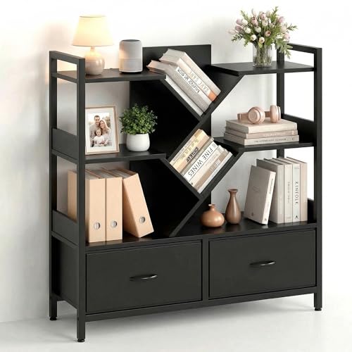 IRONCK Narrow Bedside Table with Socket 2 AC, 2 USB Ports, Wooden Sofa Table Coffee Table with Flip Secret Compartment, 2 Open Compartments, Bedside Cabinet for Living Room, Bedroom, Black