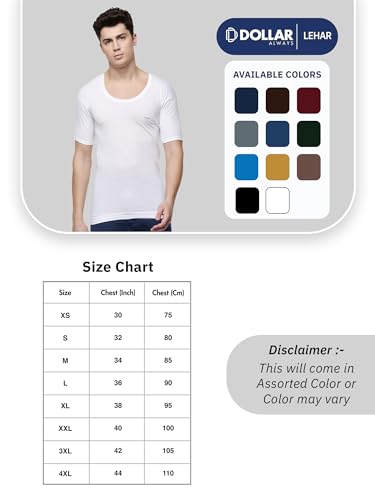 Image of Dollar Lehar Men Combed Cotton Round Neck with Sleeve Vest -White