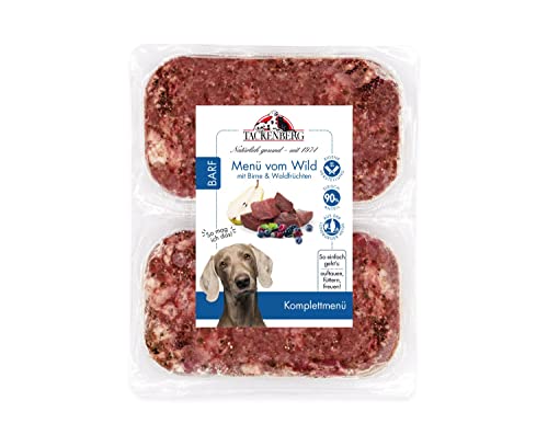TACKENBERG Barf Menü mit Wildfleisch, Birne & Waldfrüchten für Hunde - 14 x 500 g - leckeres Frostfleisch als Hundefutter in Premiumqualität - Gefrierfutter