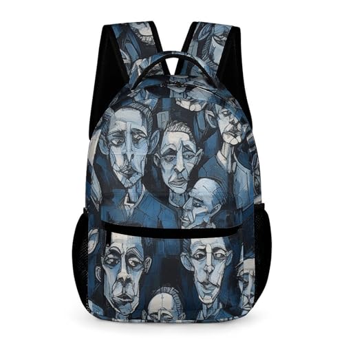 Blue And Black Faces Backpack for Travel, Ultra Durable Small Bookbag Lightweight Daypack for Women Men