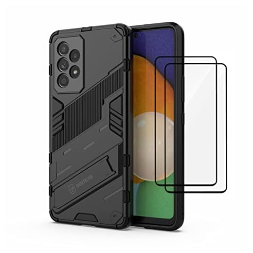 Capa Samsung Galaxy A53 5G Capinha (com filme temperado de proteção de tela), robusto e elegante, suporte telefônico criativo para o modelo Samsung Galaxy A53 5G-black