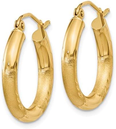 14K Gold Textured Cut 3mm Hoop Earrings - Image 5