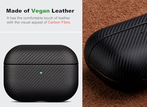 Image of Haobobro for AirPods Pro 3 Case Cover - Selected Vegan Leather, Carbon Fibre Texture, Handmade Drop Protective Hard Cover, Qi and MagSafe Charging Compatible - AirPods Pro 3rd Generation Case - Black