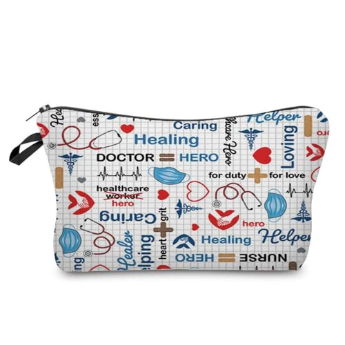 INN Neceser de Enfermera, Bolsa para Maquillaje, Estuche de Viaje, Bolsa de Aseo, Estampado de Enfermera con Cremallera (doctorhero)