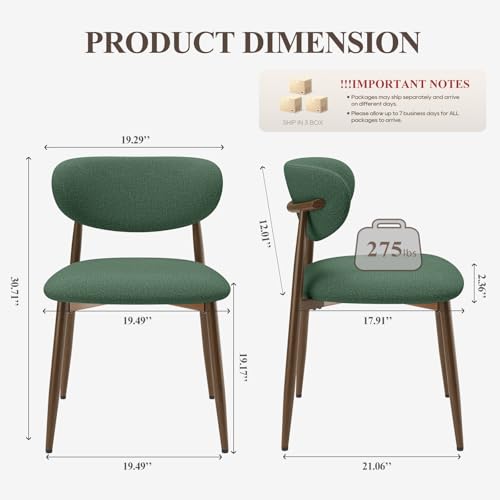 Image of MALOL Upholstered Dining Room Chairs Set of 6, Kitchen Chairs with Metal Legs and Anti Slip Pads, Curved Back Dining Chair for Home and Restaurant Use, Green