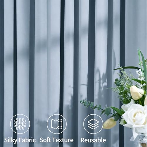 Image of 50ftx15ft Dusty Blue Backdrop Curtains for Parties, Wrinkle Free Polyester Photo Backdrop Drapes 10 Panels 15 ft Long Back Drop Cloth Drapery for Wedding Birthday Photography Background Party