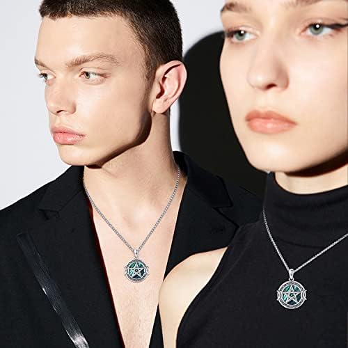 SlowSloth Pentagram Necklace 925 Sterling Silver Triple Moon Goddess Necklace Pendent Wiccan Jewellery Pagan Amulet Gifts for Women Men