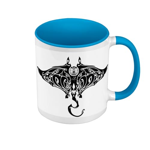 Fabulous Mug de Couleur Qualité Premium Bleu - Raie Manta Maori Tatouage Nouvelle-Zelande Art - Tasse avec anse et intérieur de couleur