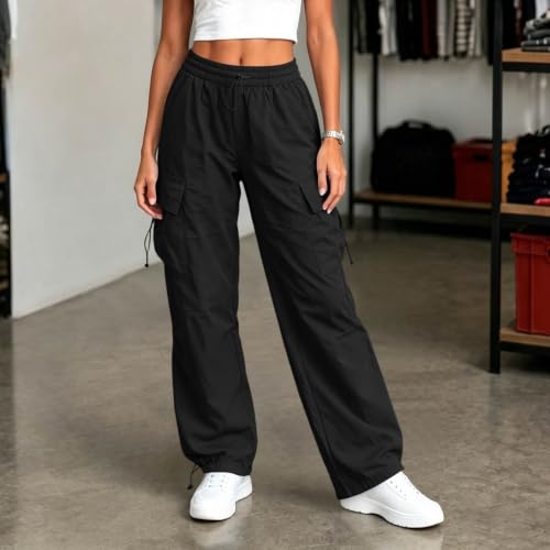 Women's Cargo Pants Drawstring Waist Wide Leg Utility Work Trousers - image 4