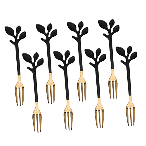 Cabilock 8Pcs Elegant Leaf Dessert Forks Fruit Forks for Appetizers Cakes and Salads for Home and Parties