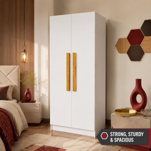 Image of Bniture 2 Door Wooden Wardrobe for Bedroom | Almirah for Clothes with 4 Shelves, Engineered Wood Wardrobe for Clothes | Cupboard for Bedroom (46D x 80W x 182H CM) | 3 Years Warranty (Frosty White)