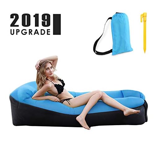TSGarden Super Comfy Inflatable Lounger with XXinch Pillow Design, Anti-Air Leaking Portable Air Sofa, Waterproof Air Couch for Camping, Beach, Picnic, Music Festival, Backyard (Blue)