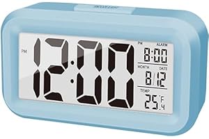 Battery Operated Alarm Clock: Digital with Indoor Thermometer and Snooze, Sleek Timekeeping...