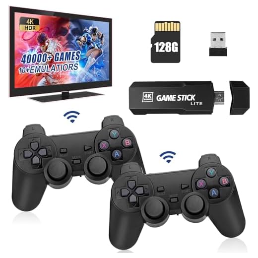 Console De Jeux,Wireless Console Retro,Game Stick 4K Retro avec 40000+ Jeux Classiques,Emulateur Console Plug and Play Video Game Stick Built in Games (128G)