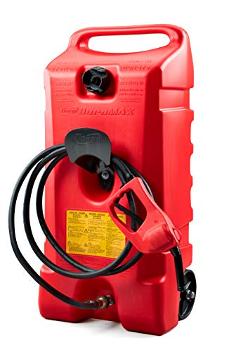 Scepter Duramax Flo ’N Go 14 Gallon Gas, 53 Liter Portable Fuel Tank and Fuel Transfer Pump with 10-Foot Hose for Lawn Mower, Farm, Marine, Commercial, and Home Use, Gasoline Only, Red