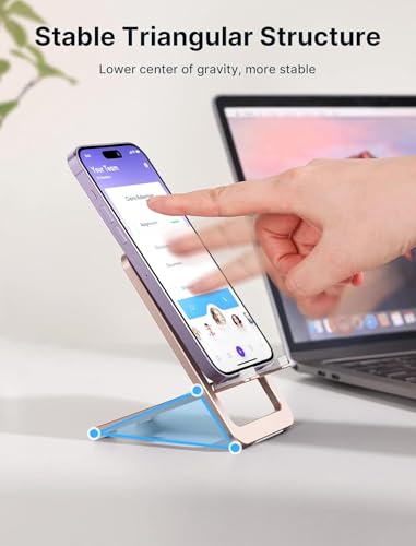 Image of JSAUX Universal Mobile Stand for Desk, Foldable Aluminum Adjustable Phone Stand for Desk Smart Gadgets, Mobile Holder for Home Compatible for iPhone 16 /15 /14 Pro Max, Galaxy S25 /S24 /S23, Pink