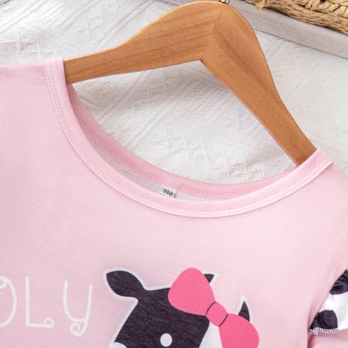 Image of Girl 2pcs set with ruffle sleeves top flared pants spring summer short sleeves 4-12Y