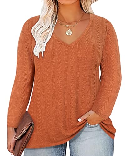 Image of CARCOS Plus Size Tops for Women Long Sleeve Raglan V Neck T Shirts Tunic Fall Blouse Xl-5Xl 14W -28W