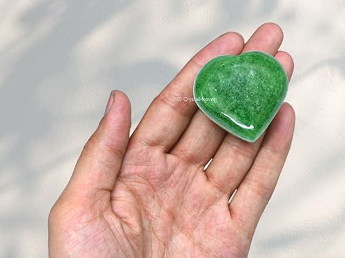 Image of Crystal Heaven Certified Green Strawberry Quartz Heart Palm Pebbles Stones For Anxiety Stress Relief Massage - Aaa Grade Original Healing Gemstone Agate Heart Palm Stone For Yoga Meditation Spiritual