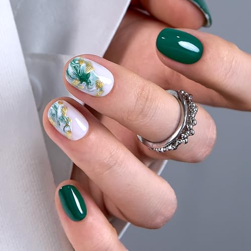 Image of CurvLife Press On Nails - Soft Gel Oval Fake Nails, Reusable Glue On Nail Kit with Adhesive Tabs, Natural Fit & Salon-Quality for Women & Girls (Jade Whisper)
