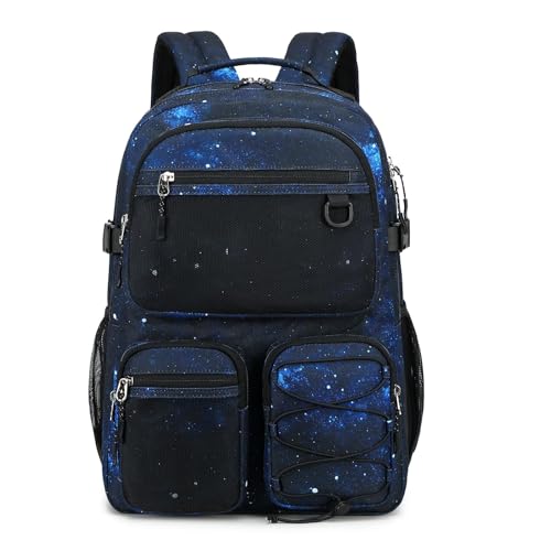 Image of Lohol Multi-Pocket Backpack for Travel College, Heavy Duty Big Bookbag with 15.6 inch Laptop Compartment (Black Blue Galaxy
