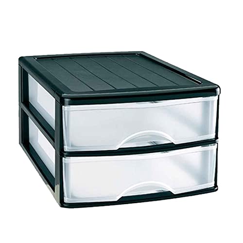 AC - Cajonera de Almacenamiento Sobremesa con 2 cajones, Torre de Almacenamiento Multiusos para Oficina, hogar, Escuela, etc. 17,5 x 26 x 35 cm. Color Negro.