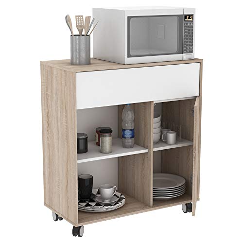 Miroytengo Mueble microondas Cocina con Ruedas bufe Color Roble y Blanco cajón Armario Hueco 90x81