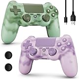 Wireless Controller for PS4, 2 Pack Controllers for PS4 with Double Vibration/6-Axis Sensor/Touch Pad/Headphone Jack, Ergonomic Non-Slip Grip Compatible with PlayStation 4/Slim/Pro (Green & Pink)