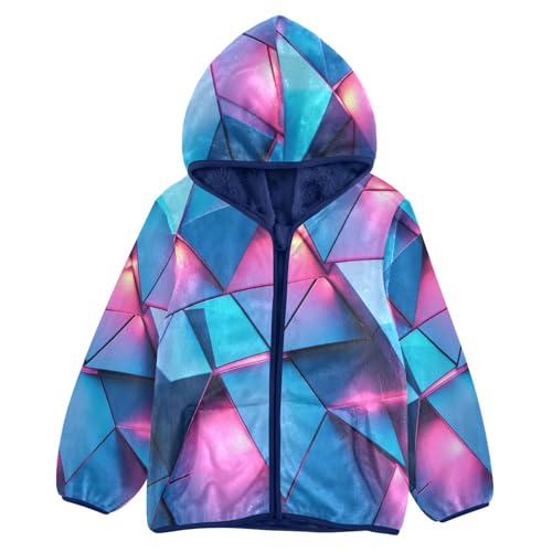 Blue and Pink Abstract Triangles Toddler Fleece Jacket Girl Boys Hooded Fleece Jacket Coat Warm Outwear Zip-up 3-10T