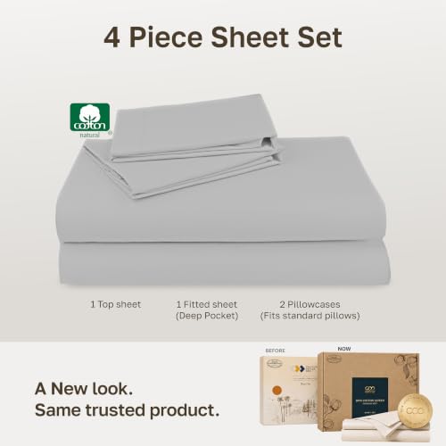 Image of Soft Natural 100% Cotton Sateen Full Sheets, 4 Pc Set, Light Grey