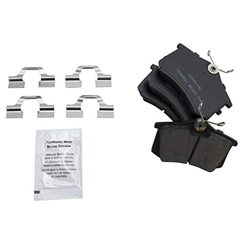 Image of TRQ Performance Rear Brake Pad and Rotor Set Ceramic Slotted Drilled G Coated Rotors Calipers Compatible with 1999 Volkswagen Jetta