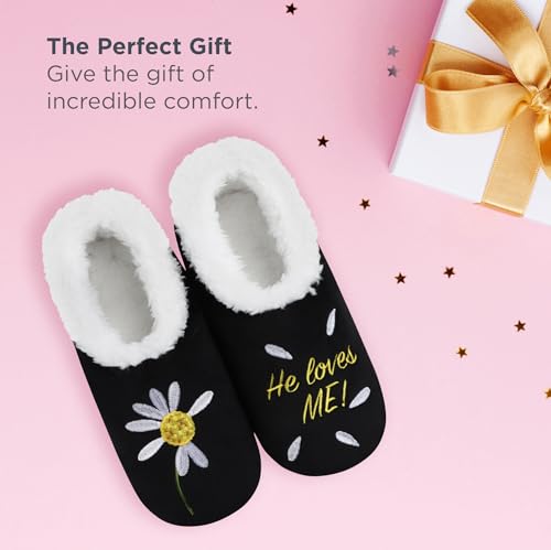 Snoozies Pairable Slipper Socks - Funny House Slippers for Women, Non-Slip Fuzzy Slipper Socks - Love You More3