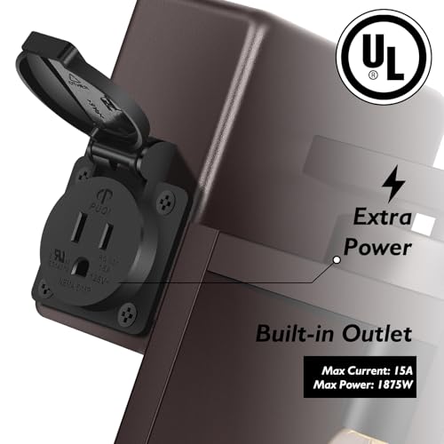 Image of BesLowe Porch Lights with Outlet, Brown Modern Outdoor Wall Light Fixtures | UL-Listed Extra Power Socket, Waterproof, Rust-Resistant, Durable Metal with Clear Glass, Easy to Install