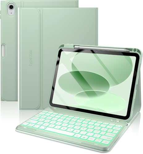 Image of typecase Folio Keyboard Case for iPad A16 (11th) & iPad 10th Gen 10.9 inch (2022), Magnetic Wireless Detachable Keyboard, 7-Color Premium Backlight, Thin & Light, Pencil Holder-Matcha Green