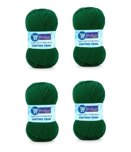 Image of ProKart Premium 4 Ply Woolen Knitting Yarn, Dark Green (100g x 4 Pack). Soft Yarn for Knitting, Crochet and Crafts. Ideal for Sweaters, Scarves, Hats, Baby wear and DIY Projects.