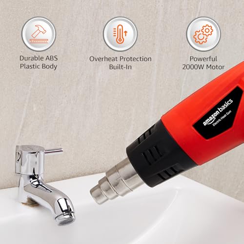 Image of Amazon Basics 2000W Heat Gun | Dual Temperature & Airflow Control | ABS Body | Heavy-Duty Hot Air Gun for Paint Removal, Plastic Welding & Shrinking | Red