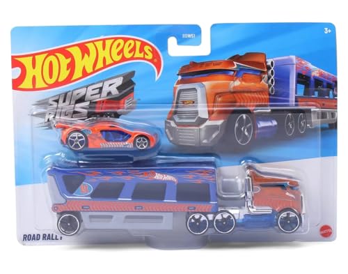 Image of Hot Wheels Road Rally Super Rigs Transporter Vehicle with One Car 1:64 Scale, Gift for Collectors & Kids Ages 3 Years Old & Up