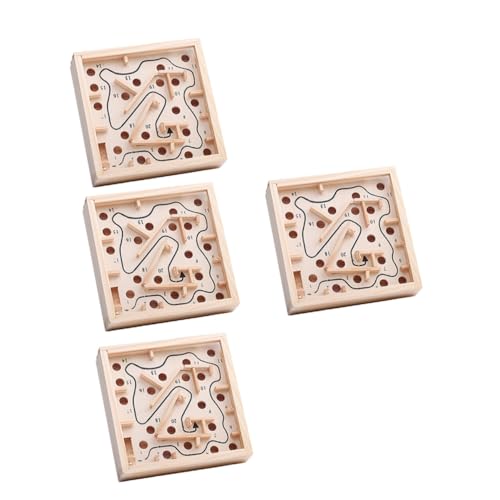 BRIGHTFUFU 4pièces Jeu Éducatif Bois Labyrinthe avec Billes Jouet Stimulant pour Améliore La Concentration Et Équilibre