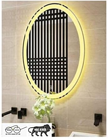 Side Glow Oval Mirror with Sensor 15x18 Led Wall Mirror Make-up Light Mirror, Framed, Yellow