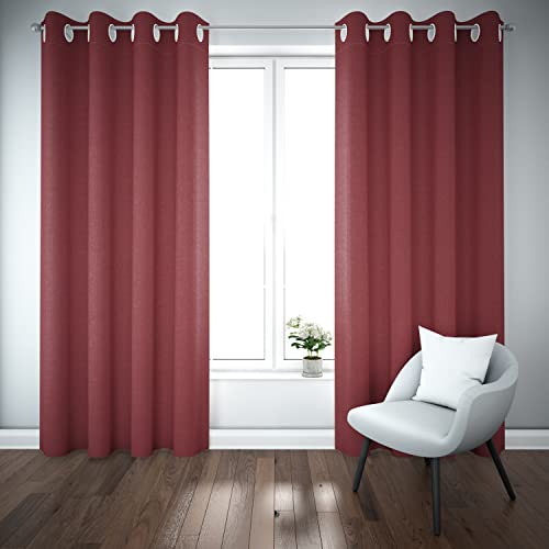 Rayyan Thermal Insulated Blackout Ring Top Curtains Pair Of 2 Eyelet Blackout Curtains With Tie Backs Luxury Feel Soft Touch Room Darkening Curtain (Red