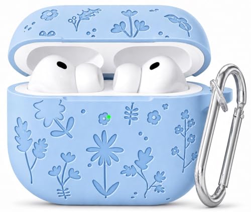Image of Emoh Roced Case for Airpods Pro 3,Silicone Flower Engraved Cases Compatible with Apple AirPods Pro 3rd Generation 2025, Shockproof, Anti-Scratch, Protective Case Cover (Sky Blue, for AirPods pro 3)