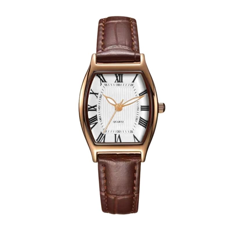 LUOLINGONGJUE® Women's Vintage Quartz Watch – Classic Brown Leather Strap, Waterproof Ladies Wristwatch